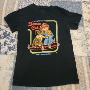 FUNNY HORROR CARING FOR YOUR DEMON CAT SMALL T TEE SHIRT STEVEN RHODES